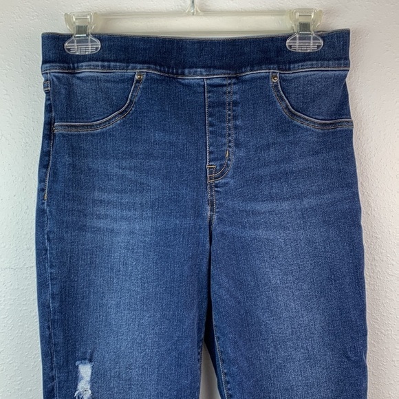 SPANX dark wash released raw hem skinny jeans jeggings Tummy smoother panel EUC - Picture 3 of 15